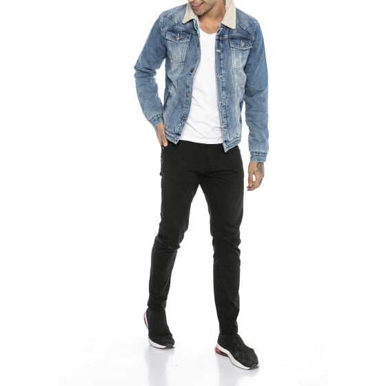 Red Bridge Herren Jeansjacke Trucker Sherpa Denim RBC Jeansjacke gefüttert Jacke Mantel Übergangsjacke Jeans Blue Denim Blau Blau XS