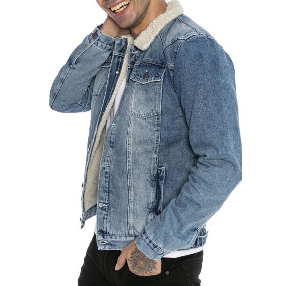 Red Bridge Mens Denim Jacket Trucker Sherpa Denim RBC Denim Jacket Lined Jacket Coat Transition Jacket Jeans Blue Denim Blue XS