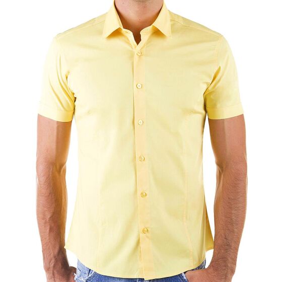 Red Bridge Mens Basic Design Slim Fit Short Sleeve Shirt Yellow