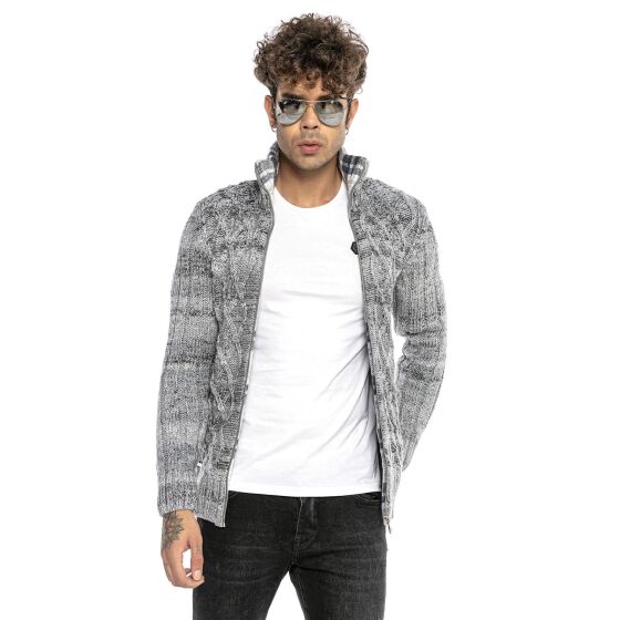 Red Bridge Herren Strickjacke Cardigan mit Stehkragen Inside Checked