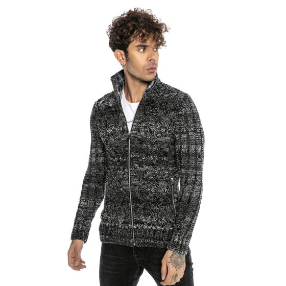 Red Bridge mens cardigan with stand-up collar Inside Checked