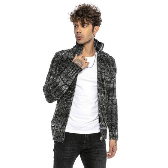 Red Bridge Herren Strickjacke Cardigan mit Stehkragen Inside Checked Anthrazit S