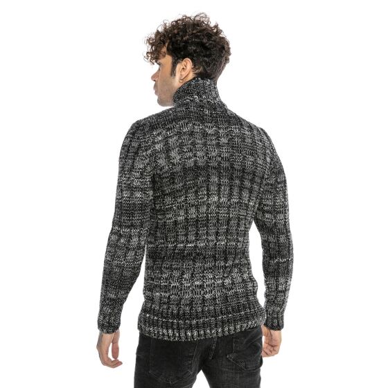 Red Bridge Herren Strickjacke Cardigan mit Stehkragen Inside Checked Anthrazit S