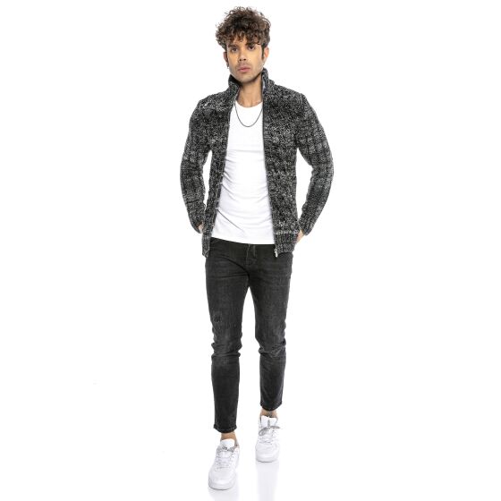 Red Bridge Mens cardigan with stand-up collar Inside Checked Anthracite S