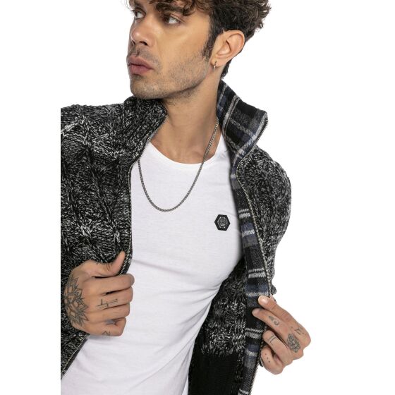 Red Bridge Mens cardigan with stand-up collar Inside Checked Anthracite S