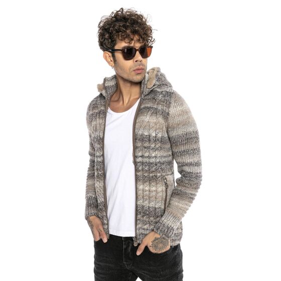 Red Bridge mens cardigan with stand-up collar and hood Venom