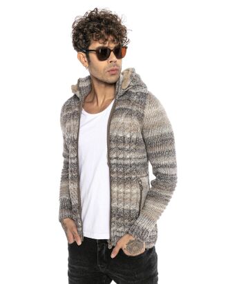 Red Bridge Mens cardigan with stand-up collar and hood Venom