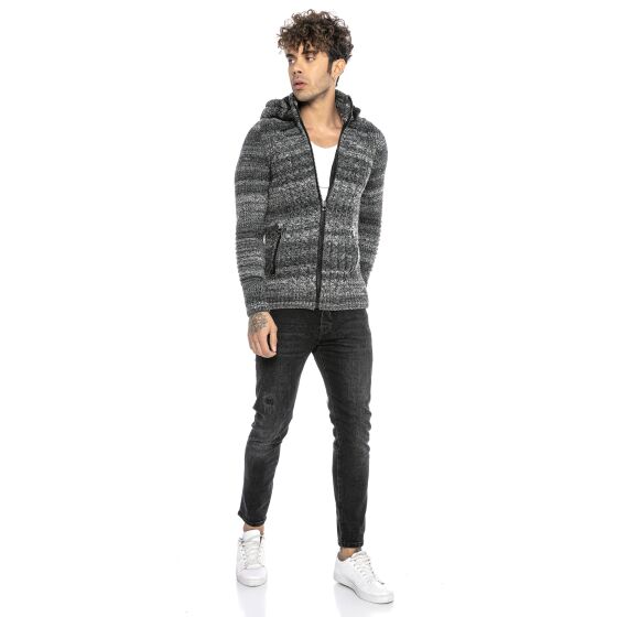 Red Bridge Mens cardigan with stand-up collar and hood Venom