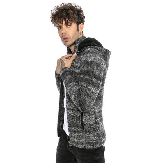 Red Bridge Mens cardigan with stand-up collar and hood Venom