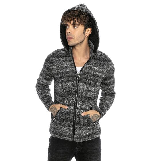 Red Bridge Mens cardigan with stand-up collar and hood Venom