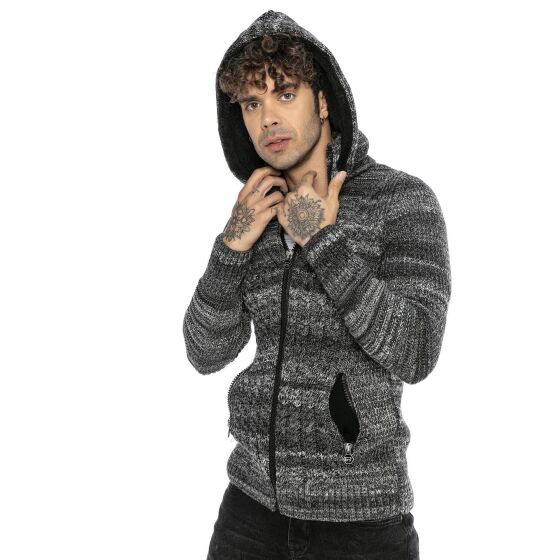 Red Bridge Mens cardigan with stand-up collar and hood Venom