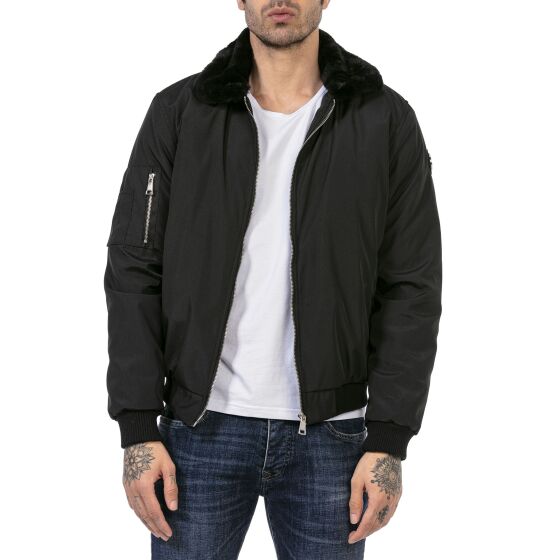 Red Bridge Herren Jacke Bomberjacke Fliegerjacke Basic Fur Schwarz XXL