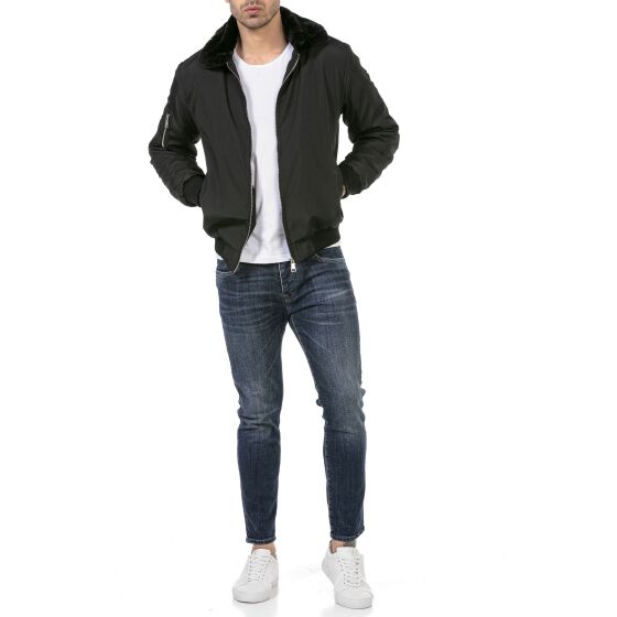 Red Bridge Mens Bomber Jacket Aviator Jacket Basic Fur Black XXL