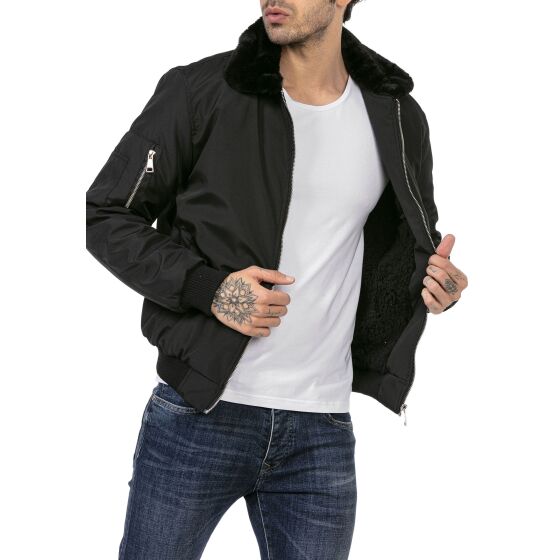 Red Bridge Mens Bomber Jacket Aviator Jacket Basic Fur Black XXL