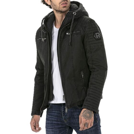 Red Bridge Mens jacket between-seasons biker jacket with sweat hood two in one