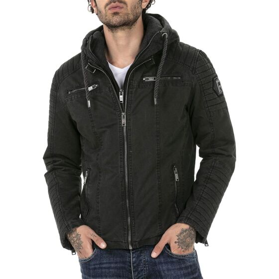 Red Bridge Mens jacket between-seasons biker jacket with sweat hood two in one