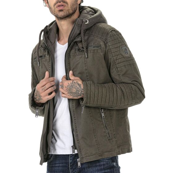 Red Bridge Mens jacket between-seasons biker jacket with sweat hood two in one