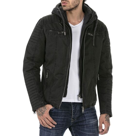 Red Bridge Herren Jacke Übergangsjacke Bikerjacke mit Sweat- Kapuze Two in One