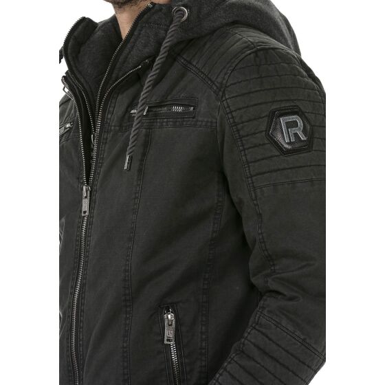 Red Bridge Mens jacket between-seasons biker jacket with sweat hood two in one