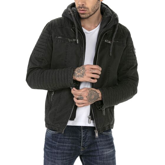 Red Bridge Mens jacket between-seasons biker jacket with sweat hood two in one