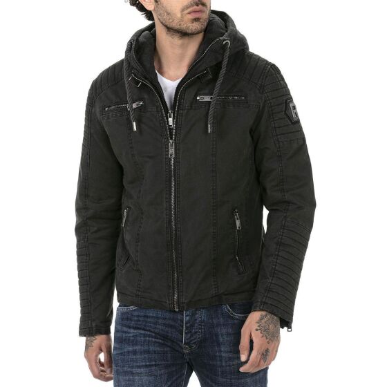 Red Bridge Mens jacket between-seasons biker jacket with sweat hood two in one