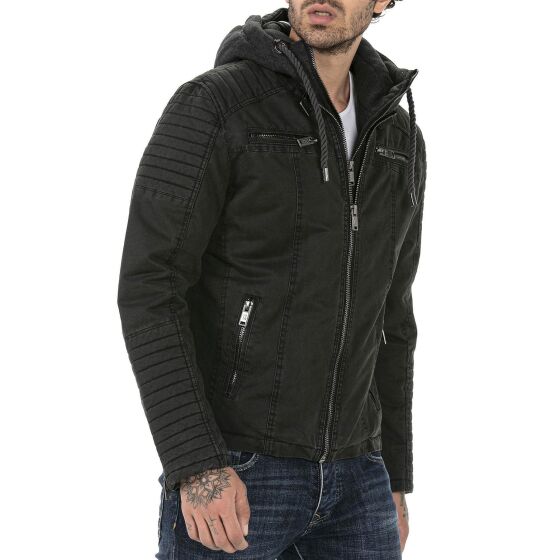 Red Bridge Herren Jacke Übergangsjacke Bikerjacke mit Sweat- Kapuze Two in One