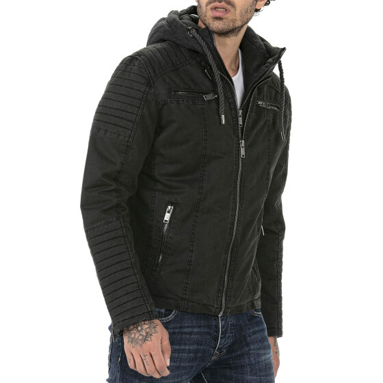 Red Bridge Mens jacket between-seasons biker jacket with sweat hood two in one