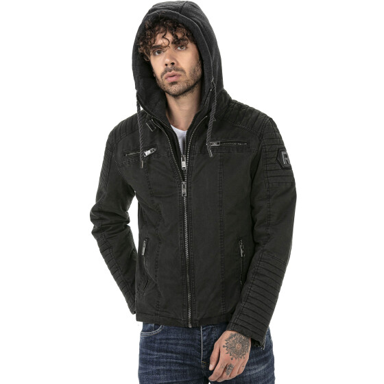 Red Bridge Mens jacket between-seasons biker jacket with sweat hood two in one