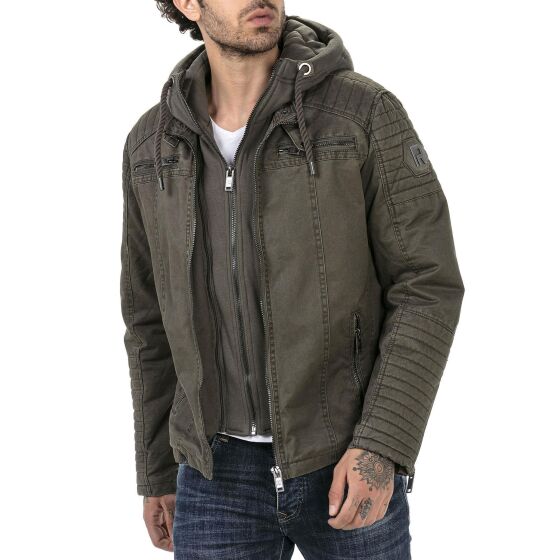 Red Bridge Mens jacket between-seasons biker jacket with sweat hood two in one