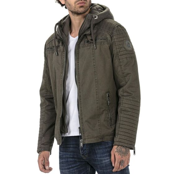 Red Bridge Herren Jacke Übergangsjacke Bikerjacke mit Sweat- Kapuze Two in One Dunkelkhaki 5XL