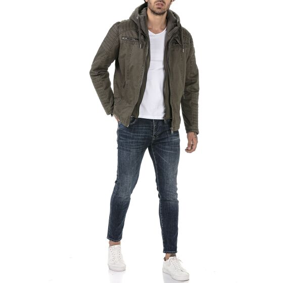 Red Bridge Herren Jacke Übergangsjacke Bikerjacke mit Sweat- Kapuze Two in One Dunkelkhaki 5XL