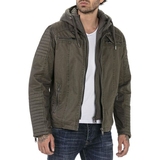 Red Bridge Herren Jacke Übergangsjacke Bikerjacke mit Sweat- Kapuze Two in One Dunkelkhaki 5XL