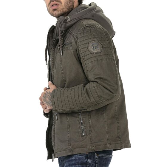 Red Bridge Herren Jacke Übergangsjacke Bikerjacke mit Sweat- Kapuze Two in One Dunkelkhaki 5XL