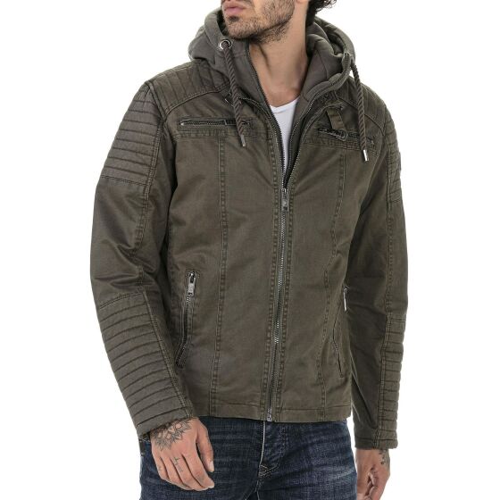 Red Bridge Herren Jacke Übergangsjacke Bikerjacke mit Sweat- Kapuze Two in One Dunkelkhaki 5XL