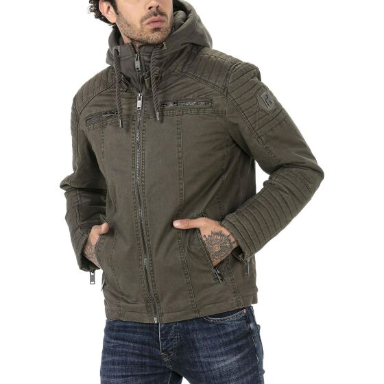 Red Bridge Herren Jacke Übergangsjacke Bikerjacke mit Sweat- Kapuze Two in One Dunkelkhaki 5XL