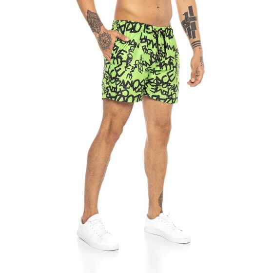 Red Bridge Herren Shorts Kurze Hose Badeshorts Schwimmhose Badehose Graffiti Tag Grün XXL