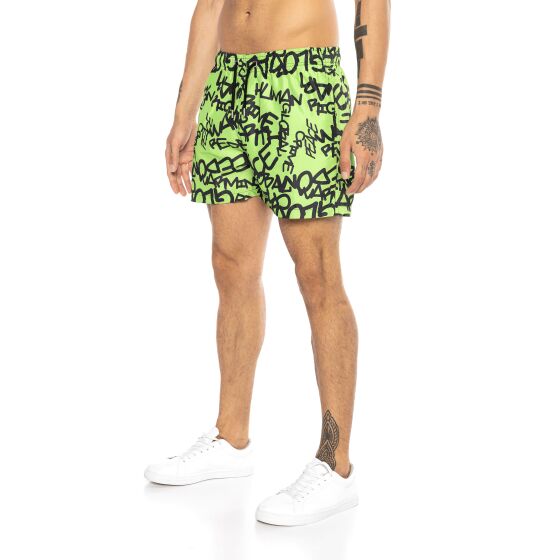 Red Bridge Herren Shorts Kurze Hose Badeshorts Schwimmhose Badehose Graffiti Tag Grün XXL
