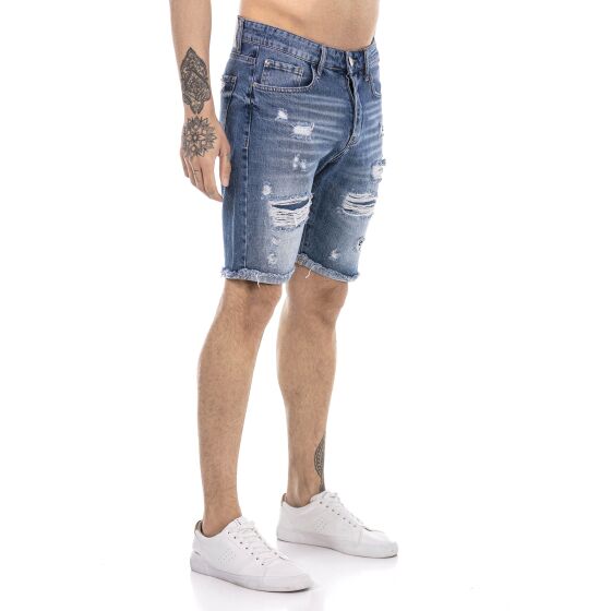 Red Bridge Herren Jeans Shorts Kurze Hose Denim Capri Distressed Basic Blau W30