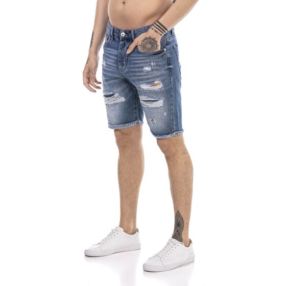 Red Bridge Herren Jeans Shorts Kurze Hose Denim Capri Distressed Basic Blau W30