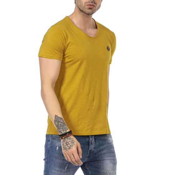 Red Bridge Mens V-Neck T-Shirt Mustard