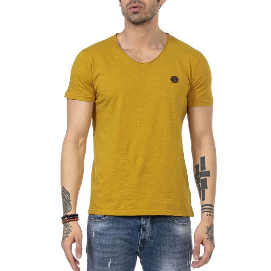 Red Bridge Mens V-Neck T-Shirt Mustard