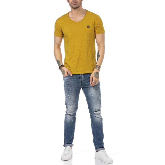 Red Bridge Mens V-Neck T-Shirt Mustard