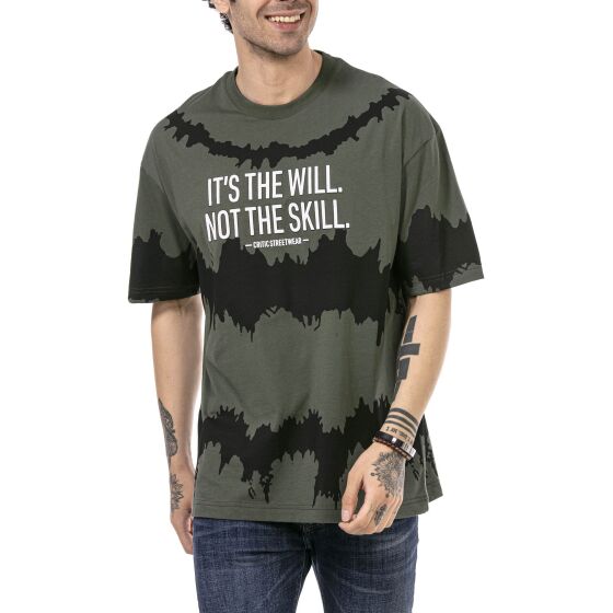 Red Bridge Mens Oversized Contrast Will Not Skill T-Shirt