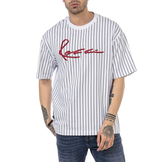 Red Bridge Mens Oversized Wide Cut Big Stitched Striped T-Shirt