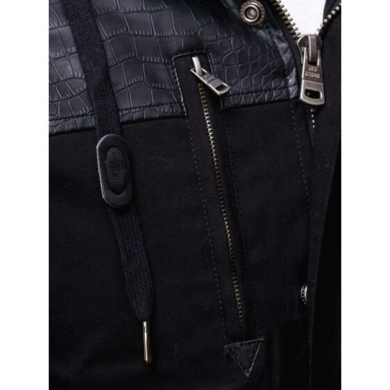 Red Bridge Mens Winter Jacket Coat Parka Patched Ripples REAL FUR lined with quilted imitation leather long black