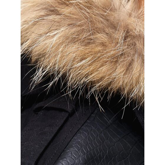 Red Bridge Mens Winter Jacket Coat Parka Patched Ripples REAL FUR lined with quilted imitation leather long black