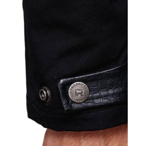 Red Bridge Herren Winterjacke Mantel Parka Patched Ripples ECHTFELL mit gesteppten Kunstleder lang gefüttert Schwarz