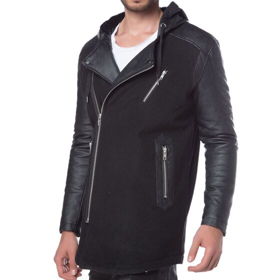 Red Bridge Mens Classic Rock Parka Jacket Black
