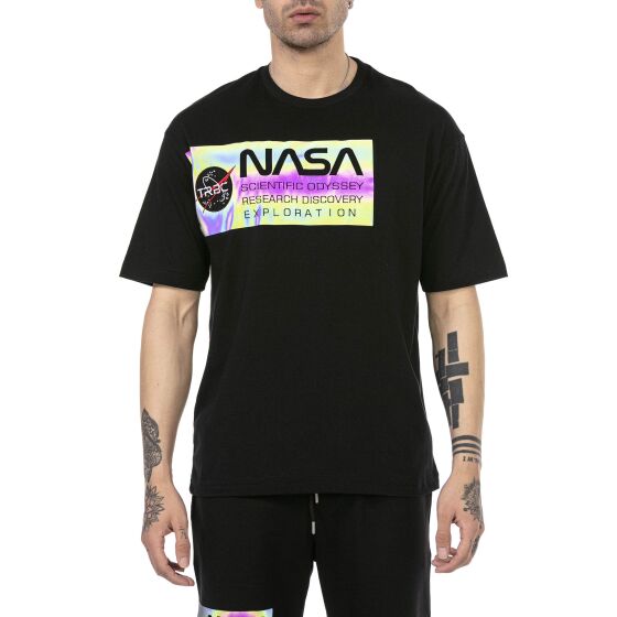 Red Bridge Mens T-Shirt Nasa Rainbow Foil Black S