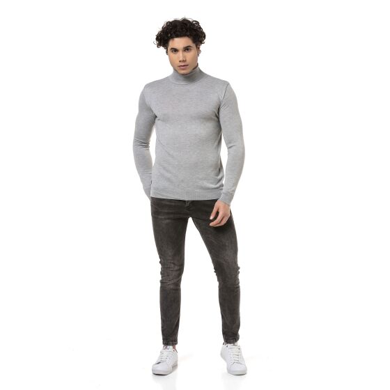 Red Bridge Herren Strickpullover Rollkragen Pullover Feinstrick Grau M